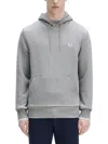 Fred Perry Drawstring Embroidered-logo Hoodie In Grey
