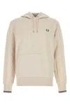 Fred Perry French Terry Cotton Hoodie With Iconic Laurel Wreath Embroidery In Beige O Tan