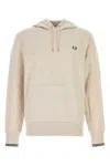 Fred Perry French Terry Cotton Hoodie With Iconic Laurel Wreath Embroidery In Beige O Tan