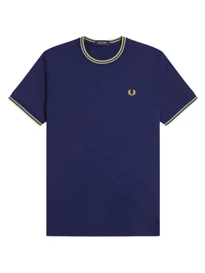 Fred Perry T-shirt Con Doppia Riga In Blue