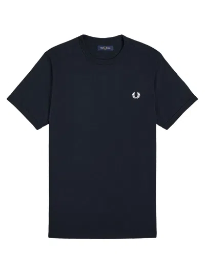 Fred Perry T Shirt "ringer" Con Logo In Blue