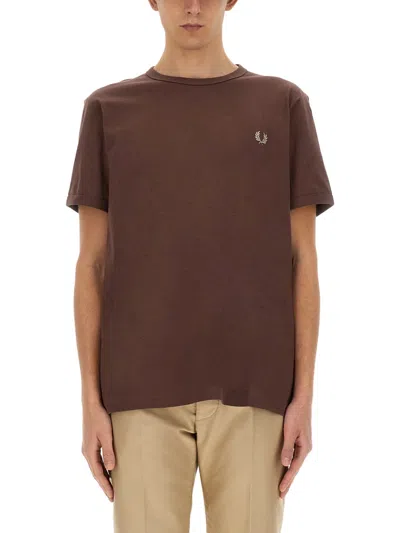Fred Perry Logo-embroidered T-shirt In Brown
