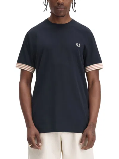 FRED PERRY T-SHIRT WITH STRIPED MANIHE BORDER