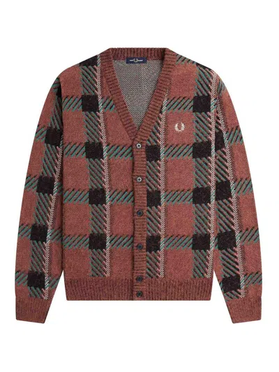 FRED PERRY TARTAN CARDIGAN WITH LOGO EMBROIDERY