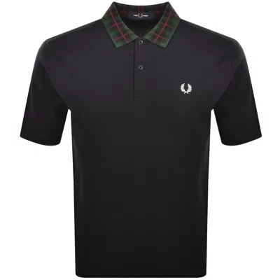 Fred Perry Tartan Collar Polo T Shirt Navy In Black