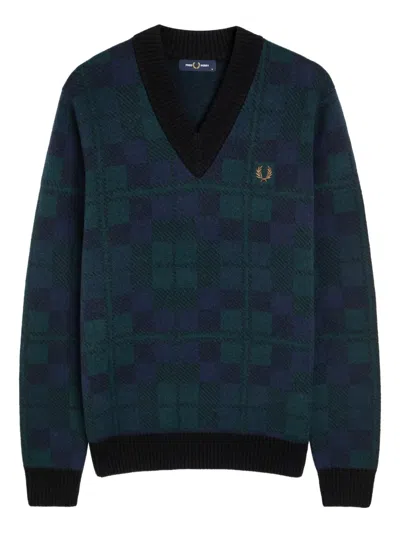 Fred Perry Tartan V-neck Sweater In Multi