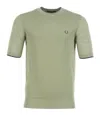 Fred Perry Texture Front Knitted T Shirt Olive Mint