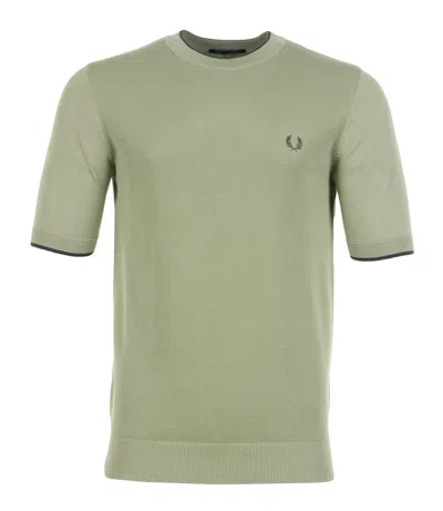 Fred Perry Texture Front Knitted T Shirt Olive Mint