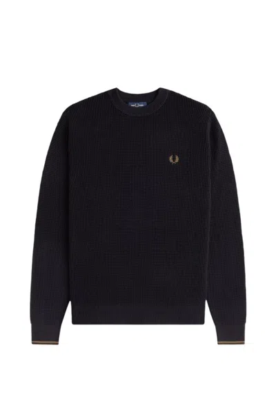 FRED PERRY TEXTURED EMBOSSED COTTON BLEND FRED PERRY SWEATER