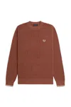 Fred Perry Textured Honeycomb Crew Neck Sweater In Brown