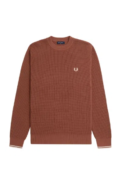 FRED PERRY TEXTURED HONEYCOMB CREW NECK SWEATER