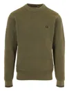 Fred Perry Embroidered Laurel Wreath Crew Neck Sweater In Green