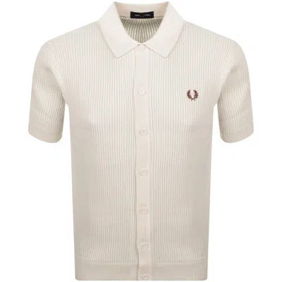 Fred Perry Textured Knit Polo Shirt Ecru In Cream