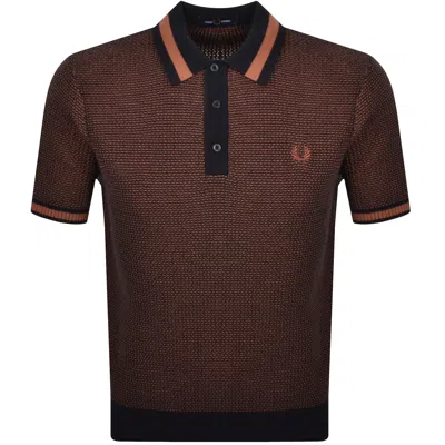 Fred Perry Textured Knit Polo Shirt Navy In Brown
