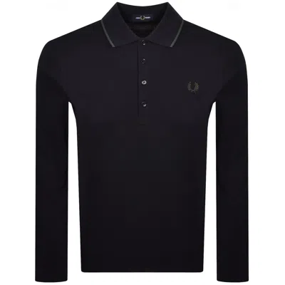 Fred Perry Textured Long Sleeve Polo Navy In Blue