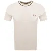 Fred Perry Textured Stripe T Shirt Ecru In White