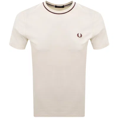 Fred Perry Textured Stripe T Shirt Ecru In White