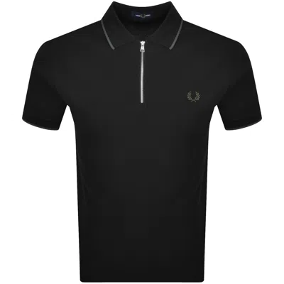 Fred Perry Textured Zip Neck Polo Black