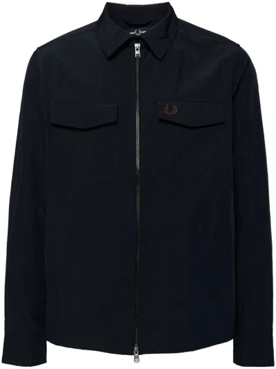 Fred Perry Textured Zip-through Overshirt In Blue