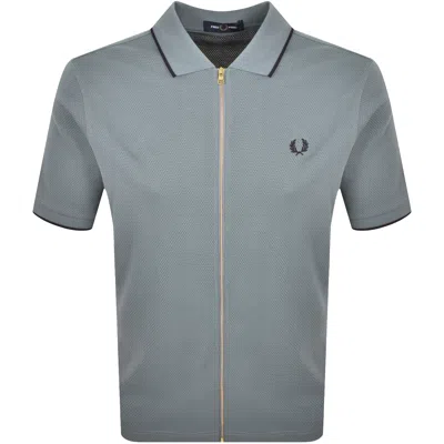 Fred Perry Textured Zip Through Polo Blue