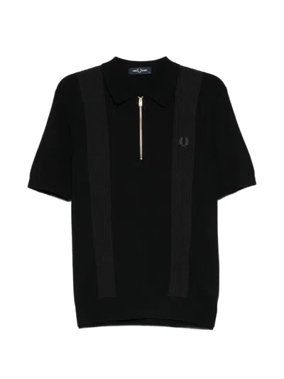 Fred Perry Textured-panel Zip-up Sweater In Black