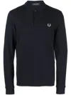Fred Perry Embroidered Long-sleeve Polo Shirt In Blue