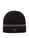 Fred Perry Twin Tipped Ribbed Beanie Hat Black In Black