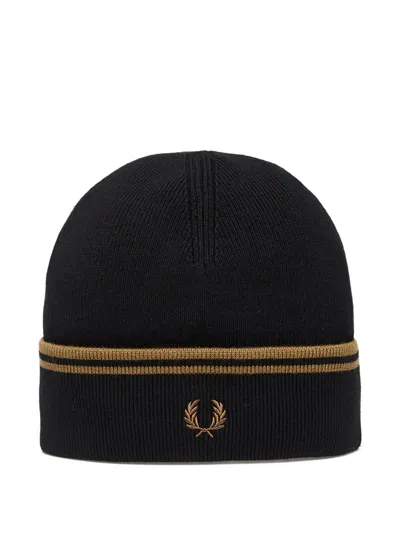 Fred Perry Twin Tipped Ribbed Beanie Hat Black