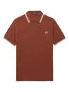Fred Perry Polo Shirt With Ribbed Cuffs And Collar In Brown