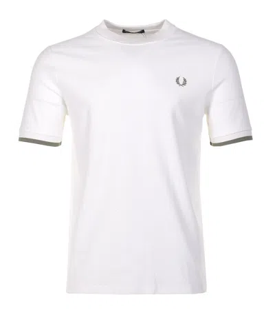 Fred Perry Tipped Cuff Pique T Shirt Light Ecru