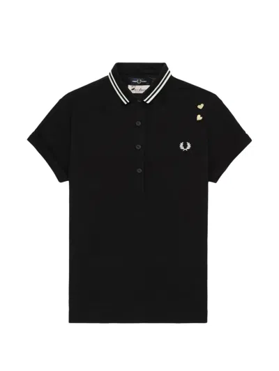 Fred Perry Tipped Heart-motif Polo Shirt In Black