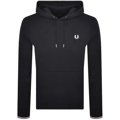 Fred Perry Tipped Hoodie Navy In Blue