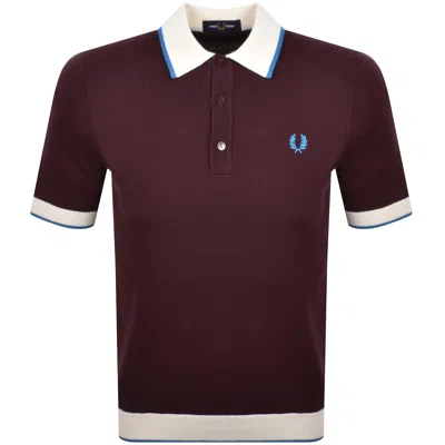 Fred Perry Tipped Knit Polo T Shirt Oxblood In Brown
