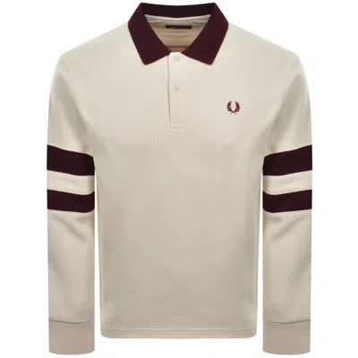 Fred Perry Tipped Sleeve Collared Sweatshirt Cream In Neutral