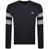 Fred Perry Tipped Sleeve Sweatshirt Navy In Black