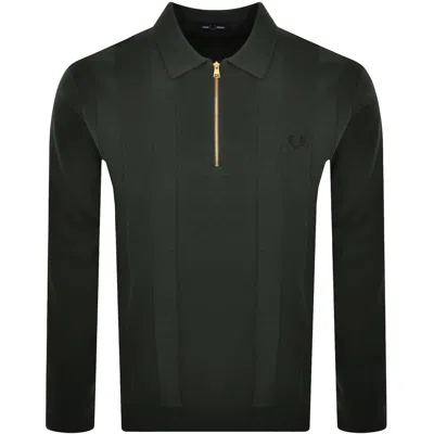 Fred Perry Tonal Stripe Polo Jumper Green In Gray