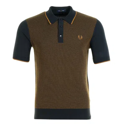 Fred Perry Tonic Waffle Knitted Polo Shirt Navy In Brown