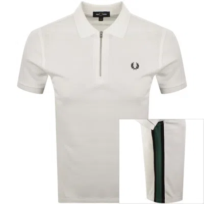 Fred Perry Tramline Quarter Zip Polo T Shirt White