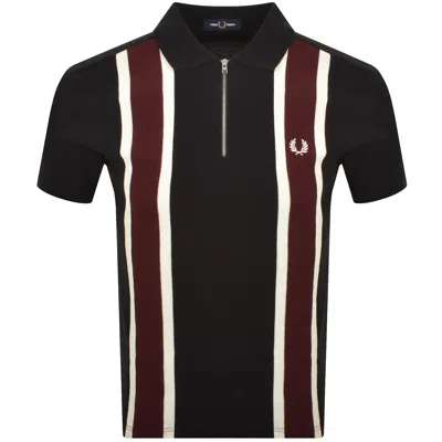 Fred Perry Tramline Quarter Zip Stripe Logo Polo Shirt In Multi