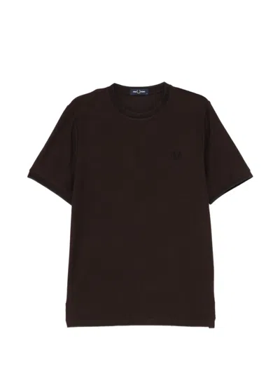 Fred Perry Trim-detail Crepe T-shirt In Brown