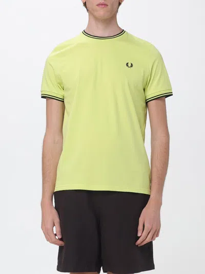 Fred Perry Cotton T-shirt With Logo In Yellow