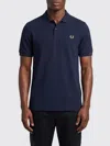Fred Perry Short Sleeve Polo Shirt Ribbed Cuffs In Blue