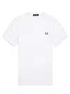 Fred Perry Ringer Wreath-embroidered T-shirt In White
