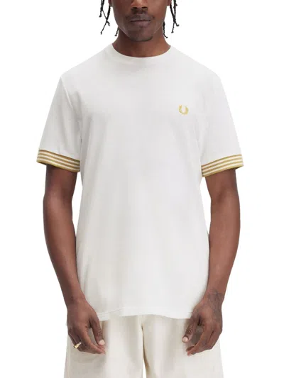 Fred Perry Tshirt With Striped Manihe Border In White