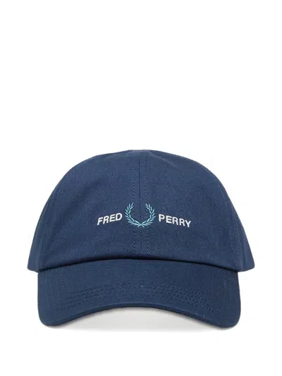 Fred Perry Twill Logo Cotton Cap In Blue