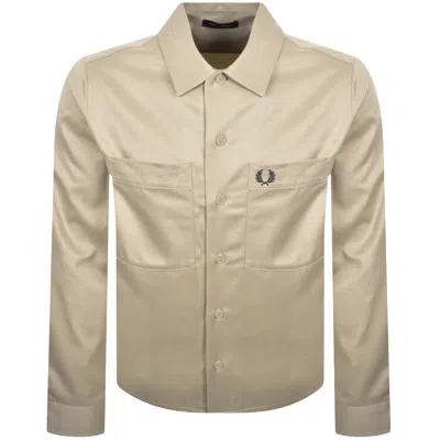 Fred Perry Twill Overshirt Beige In Pattern