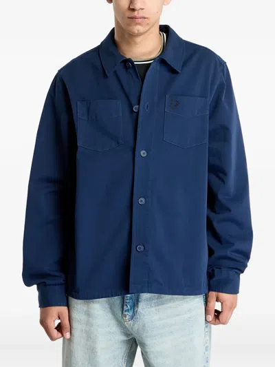 Fred Perry Twill Patch-pocket Overshirt In Blue