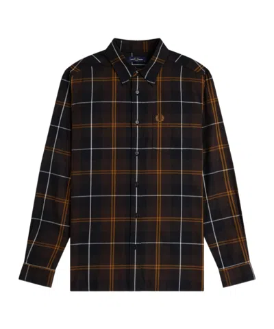 Fred Perry Twill Tartan Shirt In Brown