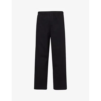 Fred Perry Mens Black Twill-texture Brand-embroidered Relaxed-fit Straight-leg Cotton Trousers