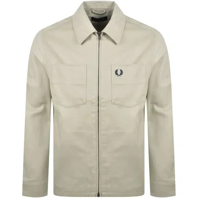 Fred Perry Twill Zip Overshirt Light Oyster In Beige